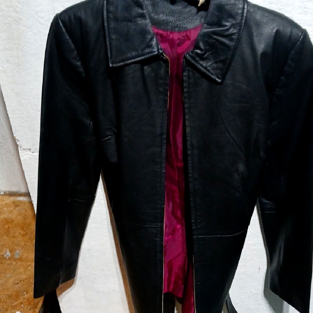 Black Leather Jacket with Red Lining